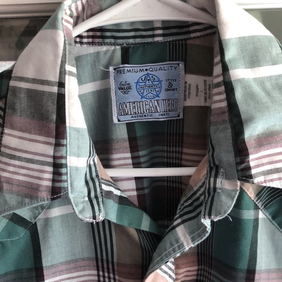 American hero men’s plaid pearl snap short sleeve shirt - Picture 6 of 7